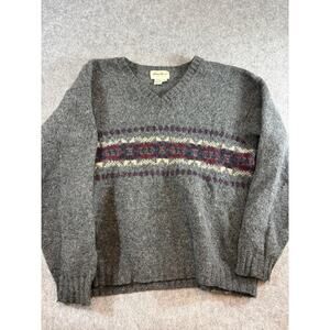 VINTAGE 90s Eddie Bauer Sweater Mens Large Tall Gray Wool Fair Isle Nordic USA